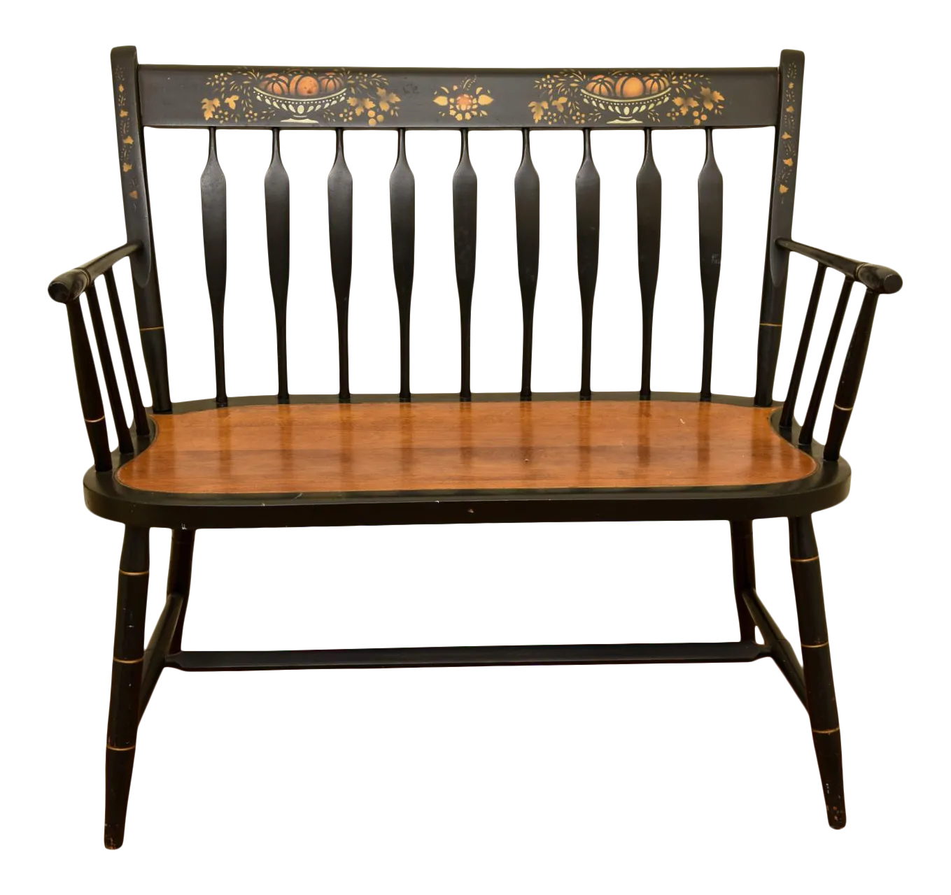 Vintage Nichols & Stone Black Stenciled Windsor Settee | Chairish
