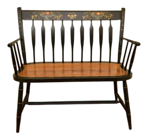 Vintage Nichols & Stone Black Stenciled Windsor Settee