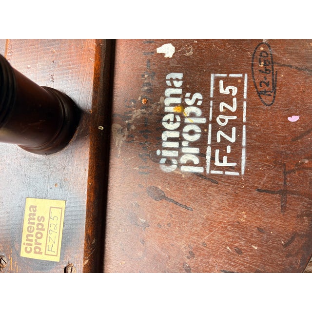 Verified Omega Cinema Props and Pathe Industries Hollywood Production Provenance, Early Victorian Two-Tier Mahogany Dumbwaiter Table, Turned Pedestal For Sale - Image 12 of 12