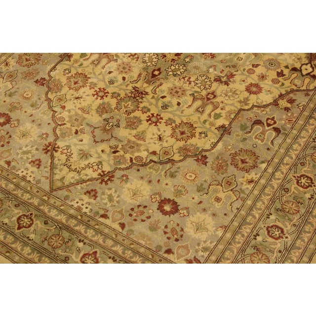 Textile 1980s Shabby Chic Tabriz Ivory/Lt. Green Wool Rug - 4'2 X 6'4 For Sale - Image 7 of 8