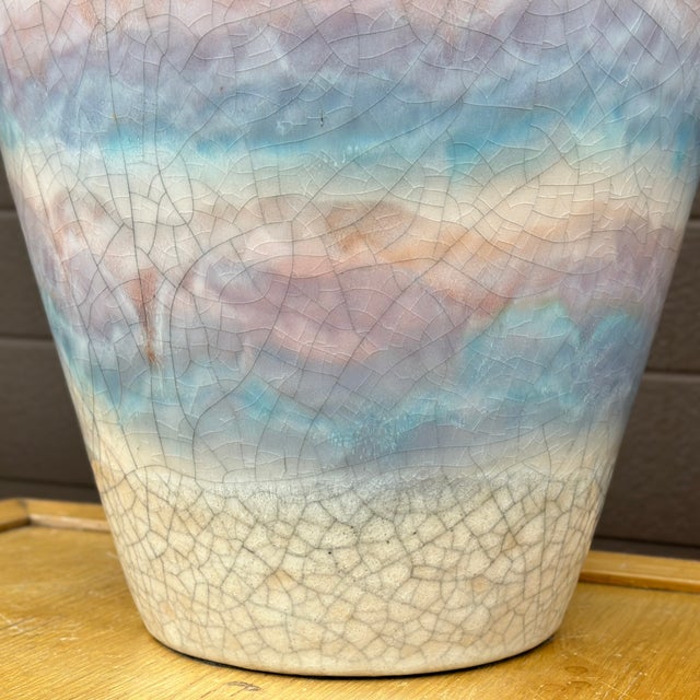 Late 20th Century Vintage Sunset Rainbow Crackle Glazed Ceramic Table Lamp For Sale - Image 5 of 12