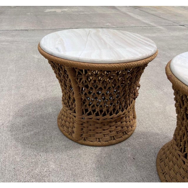 Marzio Cecchi Studio Most Rope Travertine Top Side Tables or Nightstands, a Pair For Sale - Image 12 of 12