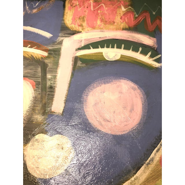 Abstract Contemporary Figurative Mixed Media Painting in Canvas Board “Face With Blue” by Auker For Sale - Image 3 of 10