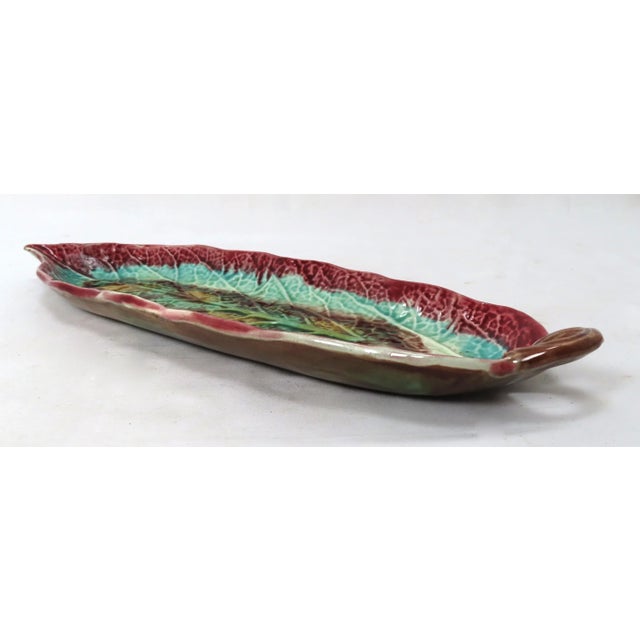 Ceramic Antique American Victorian Majolica Leaf Relish Serving Tray For Sale - Image 7 of 13