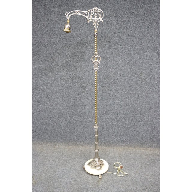 Early 20th Century Art Deco Brass, Iron & Onyx Floor Lamp For Sale - Image 5 of 7