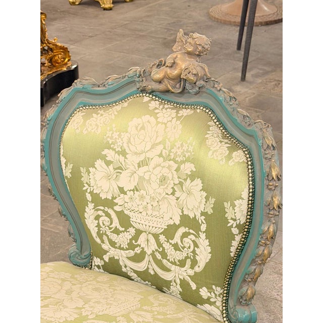 1960s Vintage French Louis XV Double-Ended Settee upholstery For Sale - Image 5 of 6