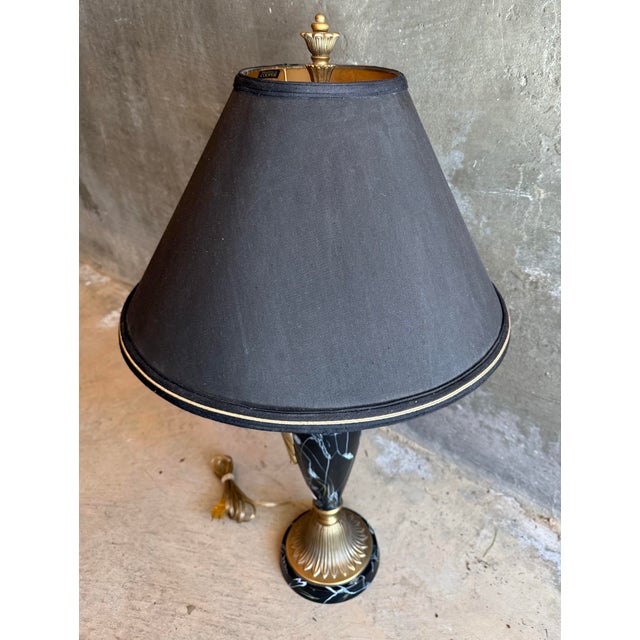 Art Deco Rare Vintage Frederick Cooper Brass Marble Style Table Lamp W/ Lampshade For Sale - Image 3 of 7