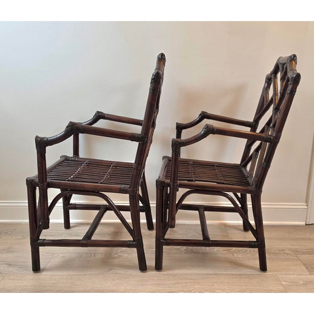 Mid 20th Century Vintage Chinese Chippendale Organic Bamboo Dining Armchairs - A Pair For Sale - Image 5 of 16