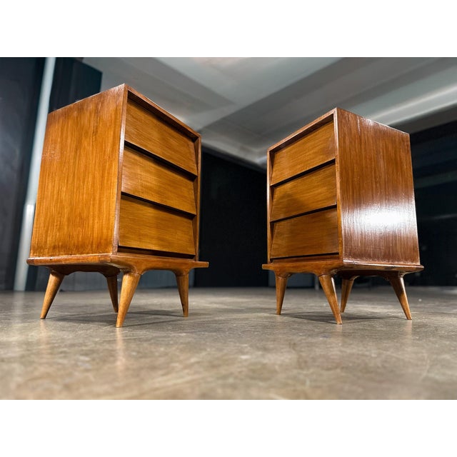 Architectural Pair of Brazilian Modern Side Tables With Drawers in Ivory Wood, 1950s For Sale - Image 11 of 13