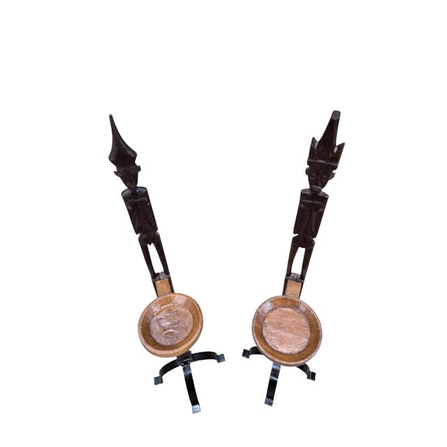 Vintage Tribal Carved Wood Figural Drink Stands/Pedestals – Pair For Sale - Image 9 of 9