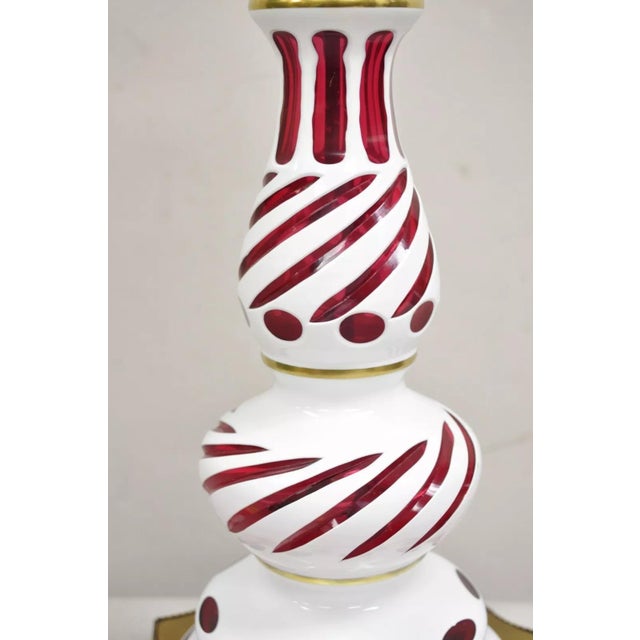 Metal Antique Czech Bohemian Cranberry Ruby Red Glass Table Lamp With Interior Light For Sale - Image 7 of 12