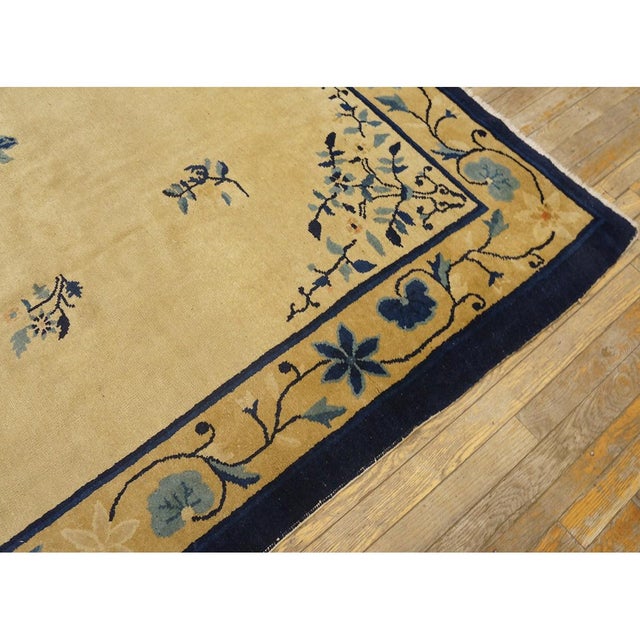 1900s Beige Floral Minimalist Deco Antique Peking Wool Knotted Small Rug For Sale In New York - Image 6 of 10