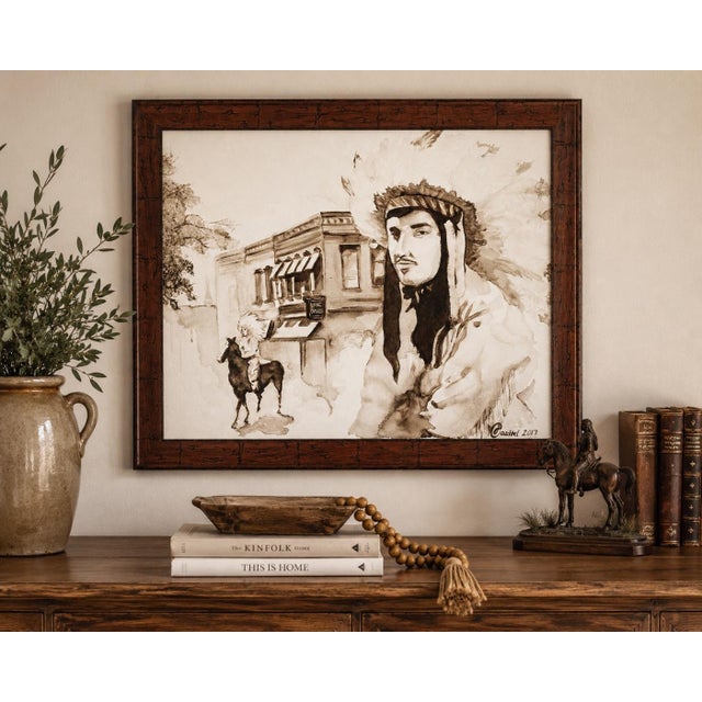 Original Brown Ink on Canvas "Spalding County Centennial" by Justin Casteel, Signed 2017, 34" X 28" For Sale - Image 12 of 12