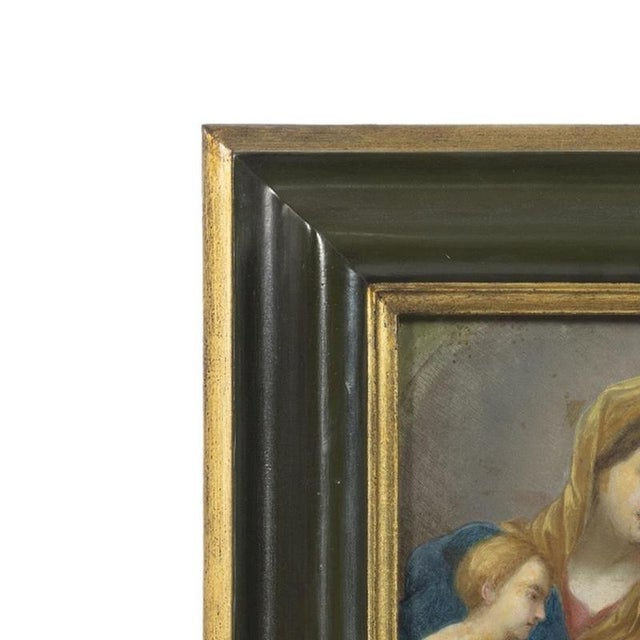 Religious painting - European school - 18th century. "Our Lady with the Child Jesus and St. John the Baptist". Oil on...
