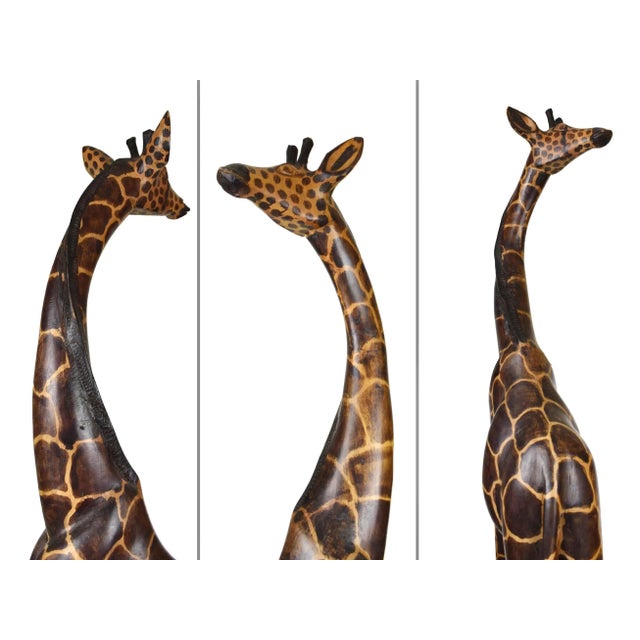 Mid 20th Century Tall Heavy Hand Carved Giraffe Floor Sculpture For Sale - Image 6 of 13