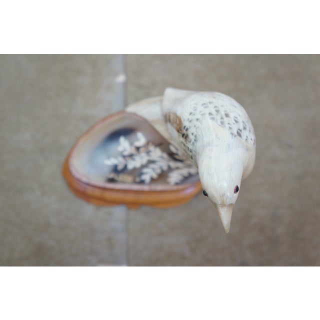 Mid 20th Century Justa Carved Buffalo Horn Bird Figurine on Wood Base MCM Sculpture For Sale - Image 10 of 11