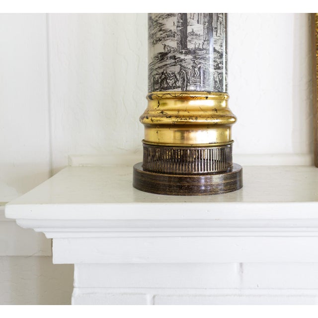 Roman Ruines Verre Eglomese Glass Gilt and Decoupage Lamp For Sale - Image 11 of 13