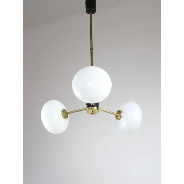 Mid-Century Brass Opaline Glass Chandelier For Sale - Image 6 of 18