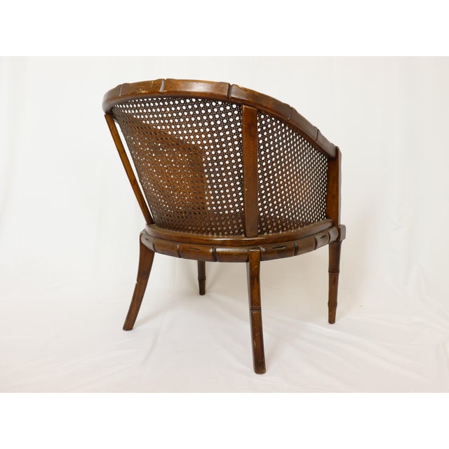 Traditional Vintage Regency Style Faux Bamboo Wood and Cane Tub Chair For Sale - Image 3 of 12