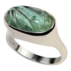 Carved Green Tourmaline and Sterling Silver Ring Size 7.75