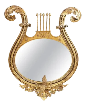 19th Century American Neoclassical Lyre Giltwood Mirror
