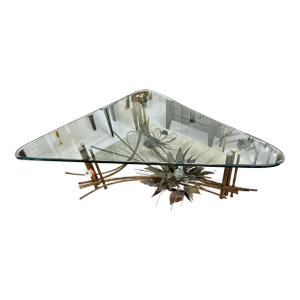 Mid Century Modern Brutalist Gilt Metal Cocktail or Coffee Table