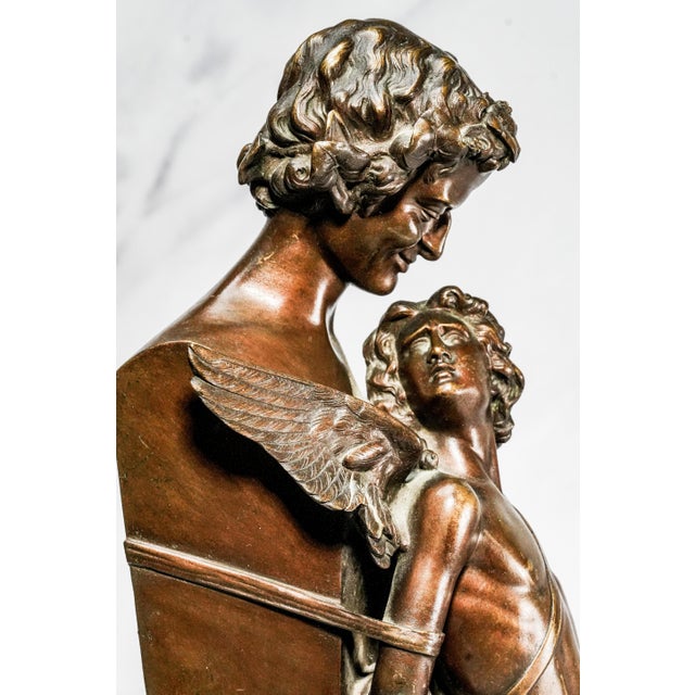Bronze Amazing Large Antique French Bronze Statue After Félix Sanzel L’Amour Captif Cupid & Allegorical Neoclassical Figure Sculpture For Sale - Image 8 of 17