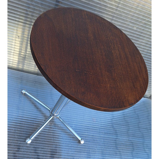 Mid-Century Modern Vintage Mid-Century German Side Table with Chromed Steel Tube Frame and Oak Wood Top, 1960s For Sale - Image 3 of 7