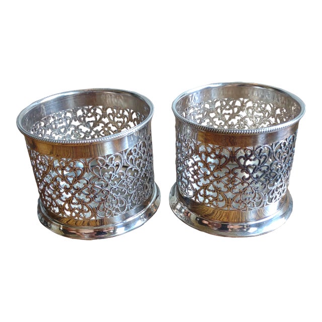 1960s Italian Silverplated Condiment Bottle Coasters- a Pair For Sale