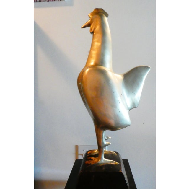Mid Century Vintage Striking Art Deco Stylized Nickel Plated Bronze Rooster For Sale - Image 4 of 11