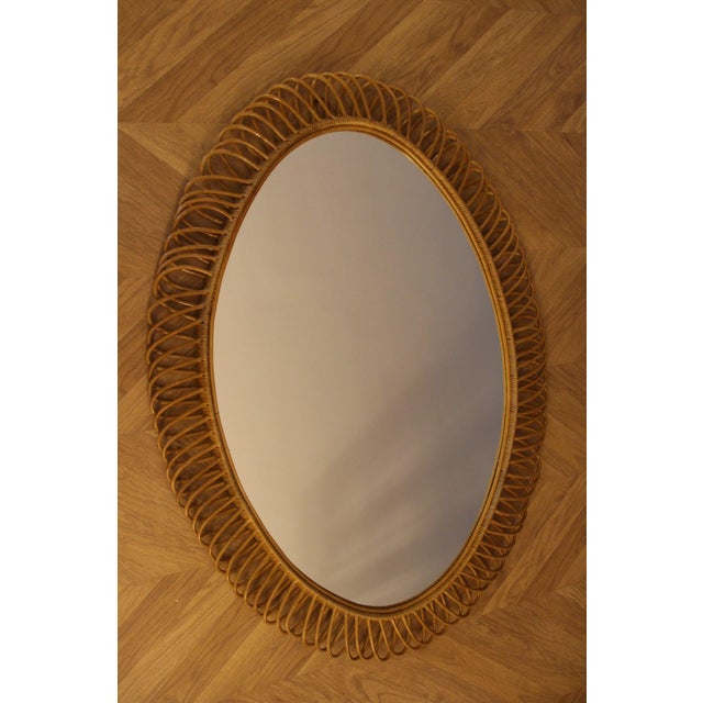 Wood Oval Wall Mirror in Rattan and Bamboo, 1960s For Sale - Image 7 of 16