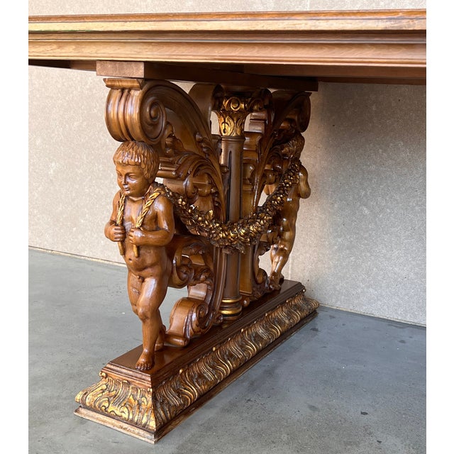 Early 20th Century French Carved Bleached Oak Marquetry Center or Dining Table For Sale - Image 10 of 12