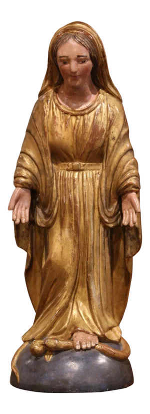Mid-19th Century French Carved Giltwood and Polychromed Virgin Mary Statue