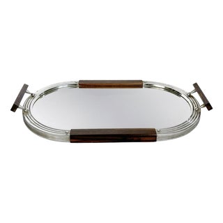 Vintage French Art Deco Iron and Wood Tray, 1940s For Sale