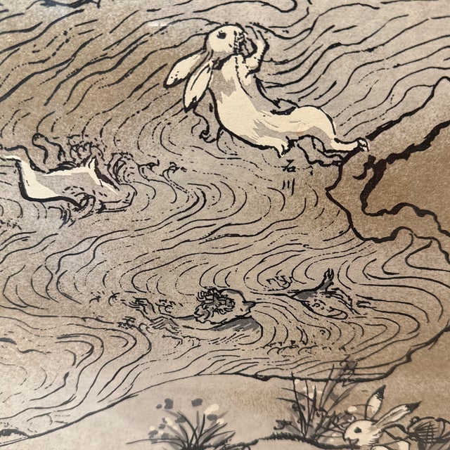 Chinoiserie Late 20th Century Large Framed Japanese Chōjū-Giga "Frolicking Animals" Art Print by Turtle and Crane - 12th Century Manga Homage For Sale - Image 3 of 10