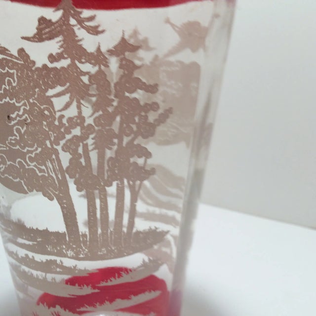 Red Vintage Glass Hand Painted Asian Vase With Birds For Sale - Image 8 of 12