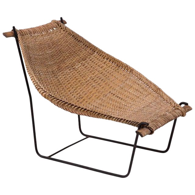 1950s Vintage John Risley Wicker and Iron Chaise For Sale