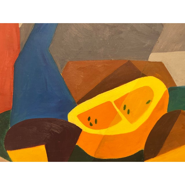 Mid-Century Modern 1953, Vivid Colored, Mid 20th Century Cubism Still Life Painting on Canvas, Signed, Dated For Sale - Image 3 of 4