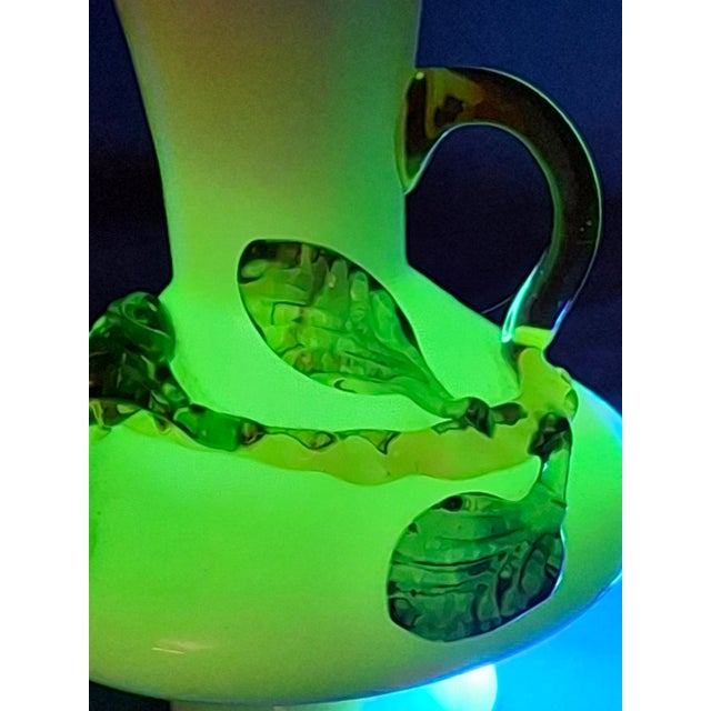 Antique Stevens & Williams Uranium Custard Glass Vase Applied Fruit Cherries 5" C. 1880 For Sale - Image 17 of 18