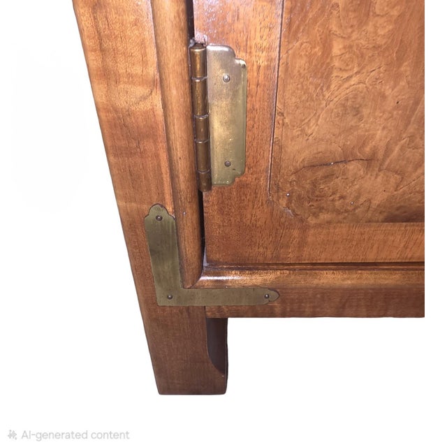 Vintage Thomasville Burl Wood Asian Modern Nightstands With Brass Hardware - Pair For Sale - Image 6 of 12