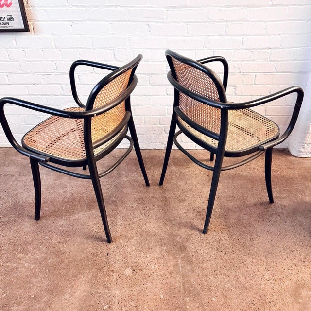 Josef Hoffmann Thonet Josef Hoffman Style Bentwood and Cane No.812 Arm Chairs - A Pair For Sale - Image 4 of 10