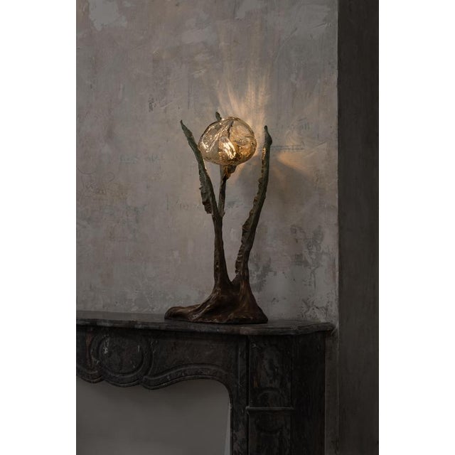 Posidoni bronze and handblown glass table lamp, 1 light, by emilie lemardeley handmade dimensions: d 22 x w 35 x h 66 cm....