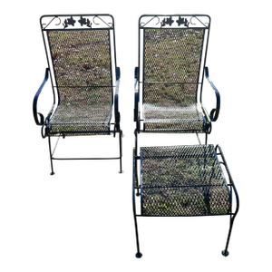 Beautiful Vintage Pair of Woodard Rockers and Ottoman, Attributed