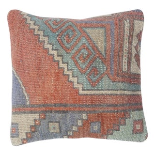 16"x16" Handknotted Wool Cushion Cover. Rug Throw Pillow. Vintage Toss Pillow For Sale