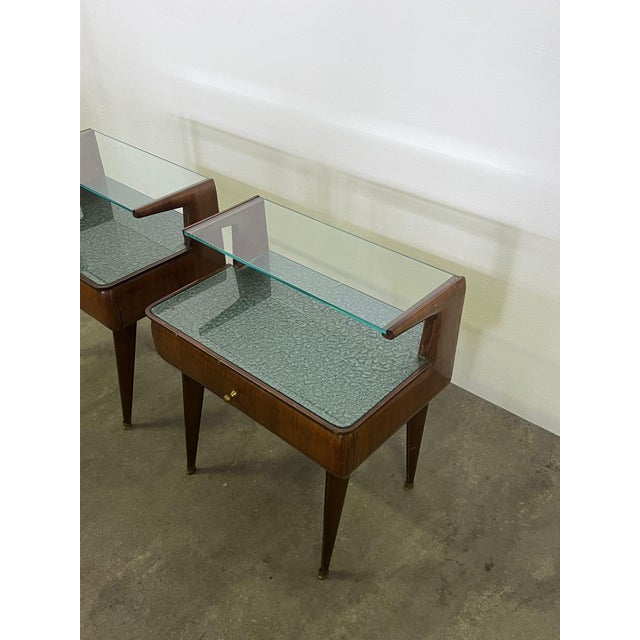 Mid-Century Modern Wooden and Glass Bedside Tables, 1960s, Set of 2 For Sale - Image 3 of 7