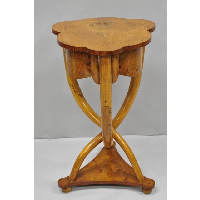 Vintage Art Deco Style Burr Walnut Curved Leg Pedestal One Drawer Side Table For Sale - Image 14 of 16