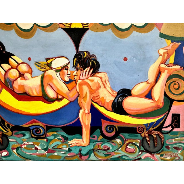 Mid-Century Modern A Large, Bold and Intimate Mid-Century Painting by Larsen For Sale - Image 3 of 7