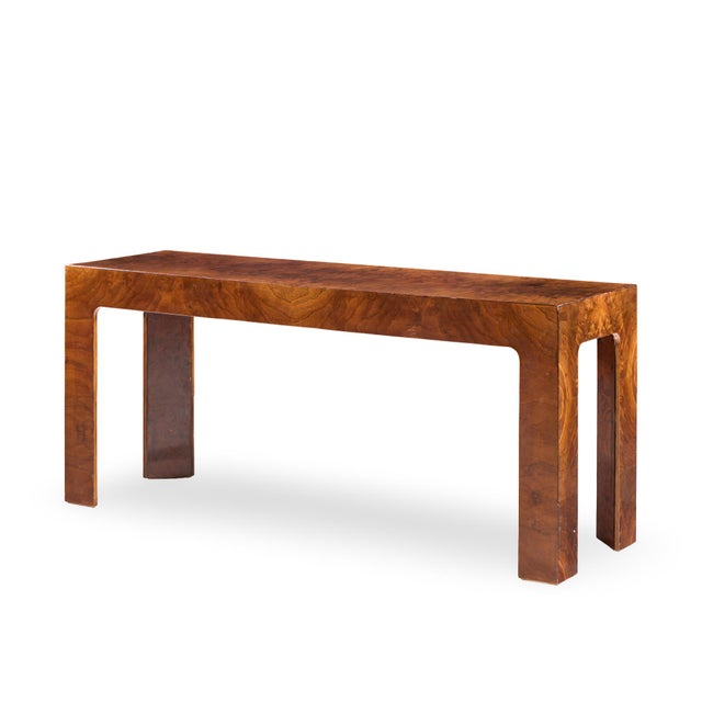Brown Milo Baughman Style Mid Century Burlwood Console Table For Sale - Image 8 of 8