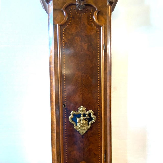 Baroque 18th Century Dutch Daniel LeFera Haarlem Parquetry Burr Walnut Veneer Longcase Clock For Sale - Image 3 of 11