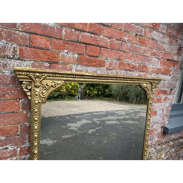Large Antique English Gilt Overmantle Mirror For Sale - Image 4 of 8